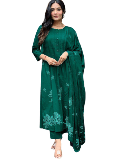 Elegant Everyday Wear ? XXL Embroidered Cotton Floral Dress(XL)